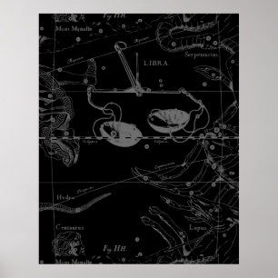 Libra Constellation Karta Hevelius 1690 Sept Oct Poster