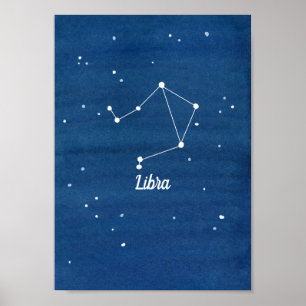 Libra Constellation Night Himlar Indigo Poster