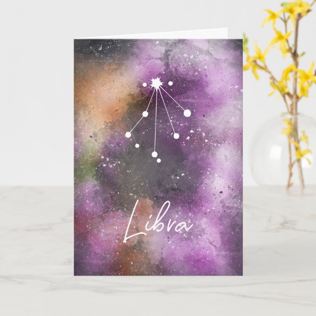 Libra Constellation Zodiac Lila Galaxy Kort (Gul blomma)