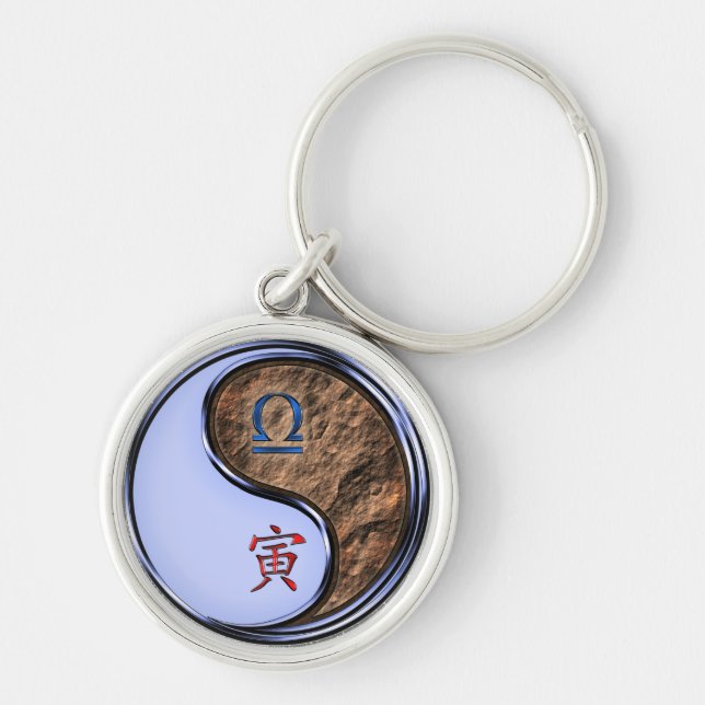 Libra & Earth Tiger Rund Silverfärgad Nyckelring (Framsidan)