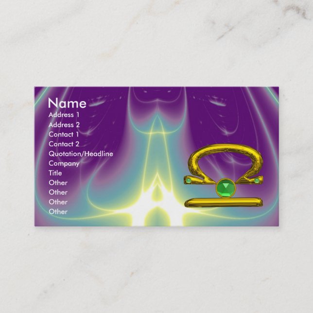 LIBRA, Emerald bright Vibrant gult Black grönt Visitkort (Framsida)