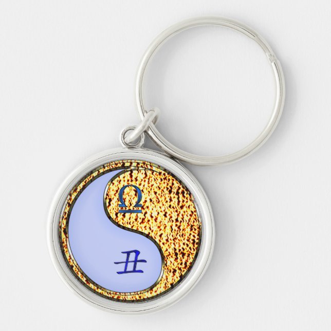 Libra & Fire Ox Rund Silverfärgad Nyckelring (Framsidan)