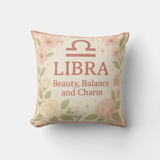 Libra Gift Pillow – Beauty, Balance & Charm Astrol Kudde (Framsida)