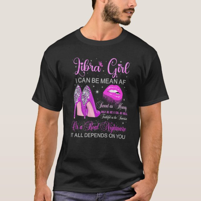 Libra Girl Birthday Högklackars Dripping Läppar Bu T Shirt (Framsida)