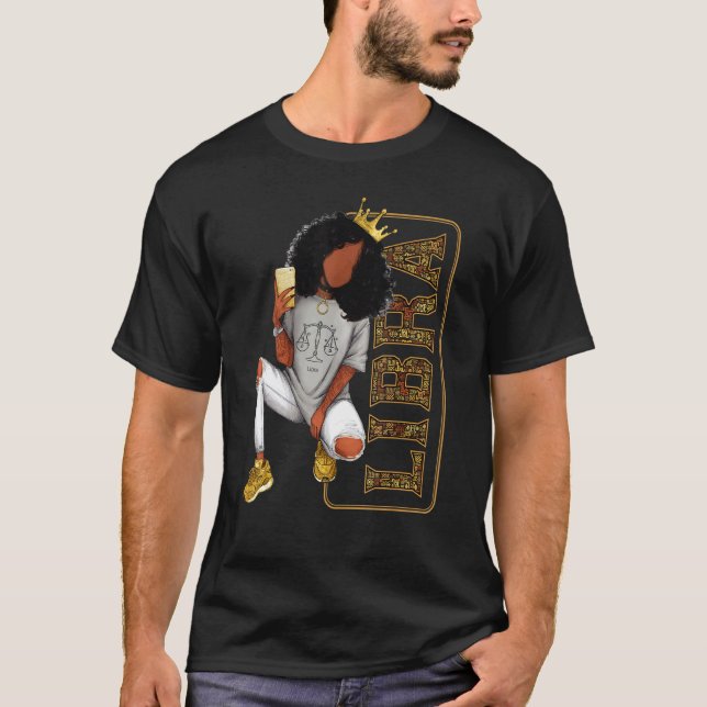 Libra Girl for Black Women Melanin Afro Queen T Shirt (Framsida)
