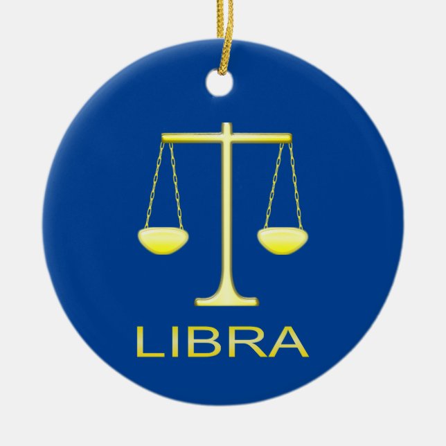 Libra Golden Scales-Stjärntecknets anpassade namn Julgransprydnad Keramik (Framsidan)