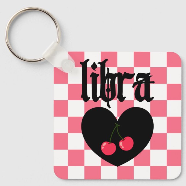 Libra Gothic Aesthetic Checkered Cherry Design Nyckelring (Framsida)