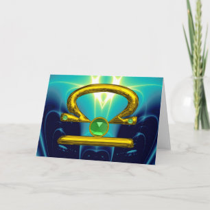 LIBRA Grönt Emerald & Guld Zodiac Birthday Kort