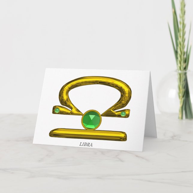 LIBRA Grönt Emerald & Guld Zodiac Birthday Kort (Framsida)