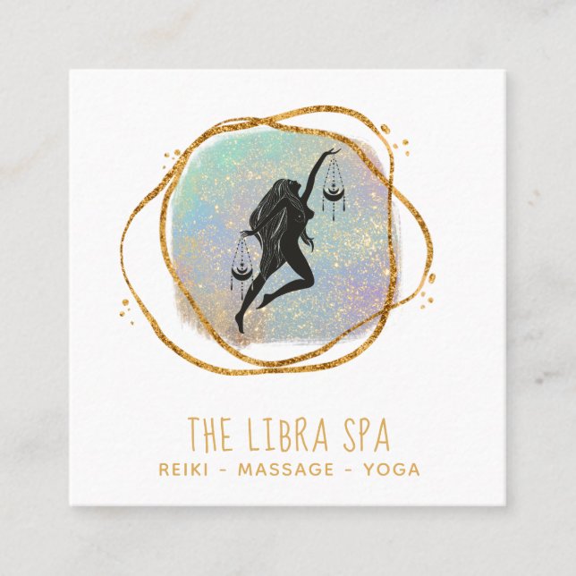 *~* LIBRA-gudinna Opal Guld Black Glitter Fyrkantigt Visitkort (Framsida)