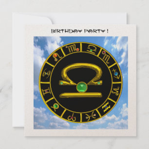 LIBRA GULD ZODIAC BIRTHDAY JEWEL,Astrologidiagram Inbjudningar