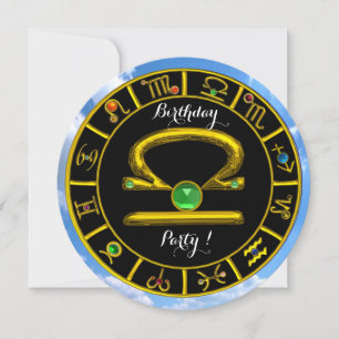 LIBRA GULD ZODIAC BIRTHDAY JEWEL, Astrologidiagram Inbjudningar
