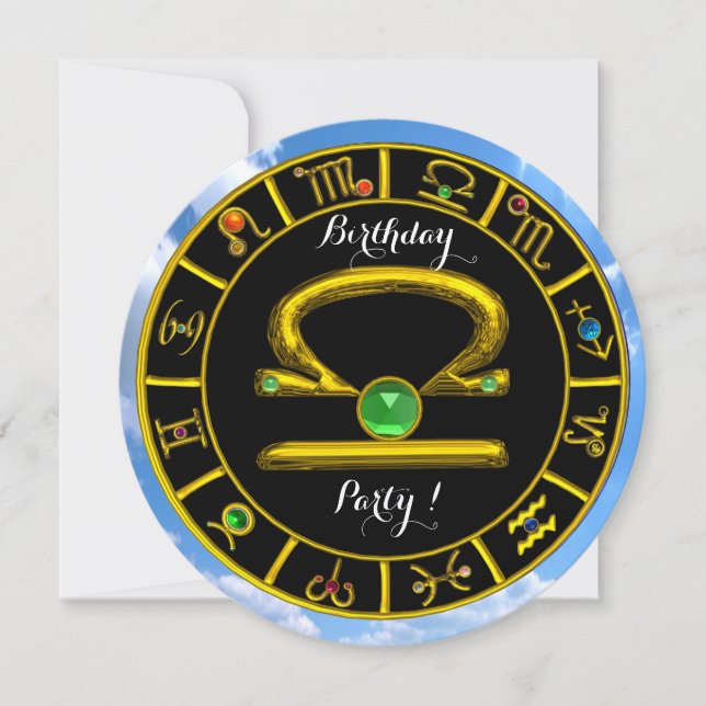 LIBRA GULD ZODIAC BIRTHDAY JEWEL, Astrologidiagram Inbjudningar (Framsida)