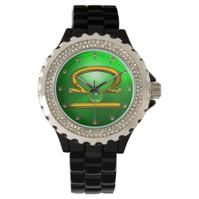 LIBRA GULD ZODIAC BIRTHDAY JEWEL,Grönt Emerald Armbandsur (Framsida)