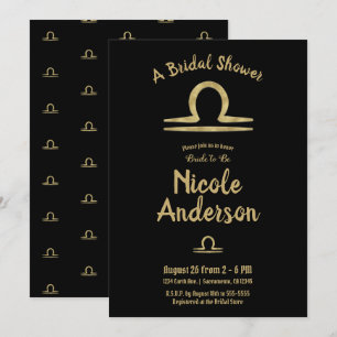 LIBRA Guld Zodiak Astrologi Höst Bröllopsdusch Inbjudningar