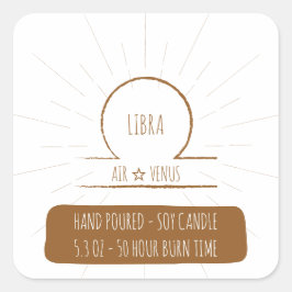 Libra handgjuten sojaljusetikett fyrkantigt klistermärke