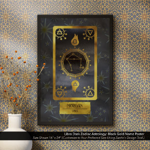 Libra Mörk Zodiac Astrology: Black Guld Namn Poster