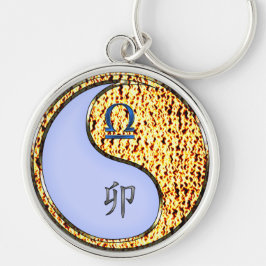 Libra och brandkanin rund silverfärgad nyckelring