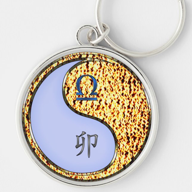 Libra och brandkanin rund silverfärgad nyckelring (Framsidan)