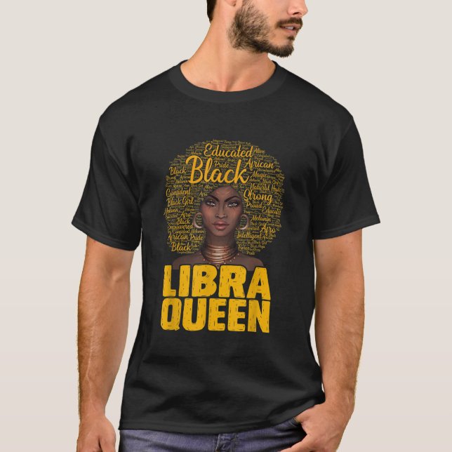 Libra Queen Black Woman Afro Natural Hair African T Shirt (Framsida)