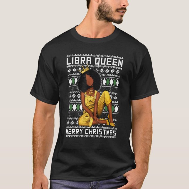 Libra Queen Merry Christmas For Black Women T Shirt (Framsida)