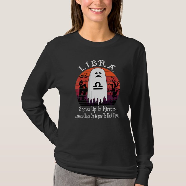 Libra Retro Spöke Zodiakskylt Halloween Kostym T Shirt (Framsida)