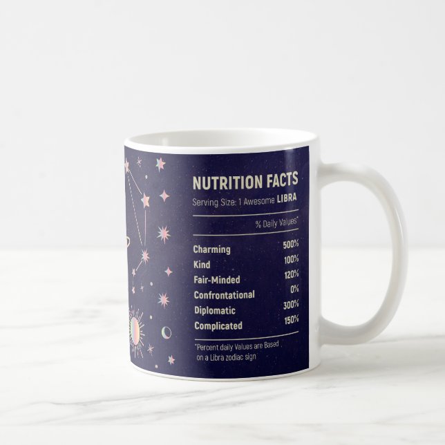 Libra, roliga näringspåståenden och zodiakhoroscop kaffemugg (Höger)