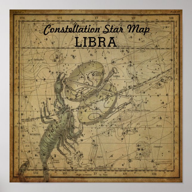Libra Scales Constellation Star Karta Scorpio Nov Poster (Framsidan)