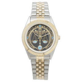 Libra Scales, Opal och Guld Personlig Zodiac Armbandsur