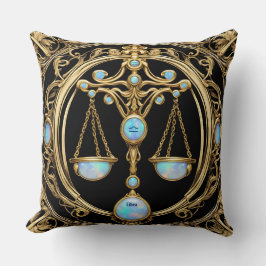 Libra Scales, Opal och Guld Personlig Zodiac Kudde