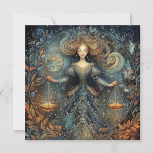 Libra Scales Zodiac Astrology Mystical Birthday Kort (Framsida)