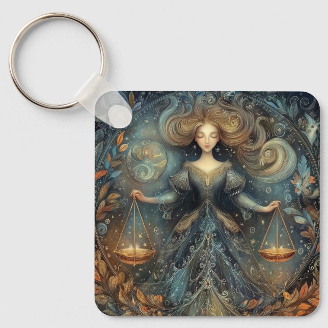 Libra Scales Zodiac Astrology Mystical Birthday Nyckelring (Framsida)