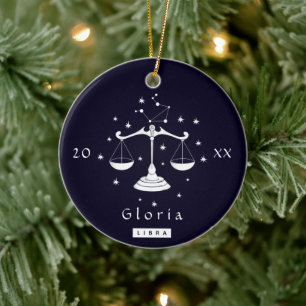 Libra Scales Zodiac Birthday Stjärntecken Namn & Y Julgransprydnad Keramik