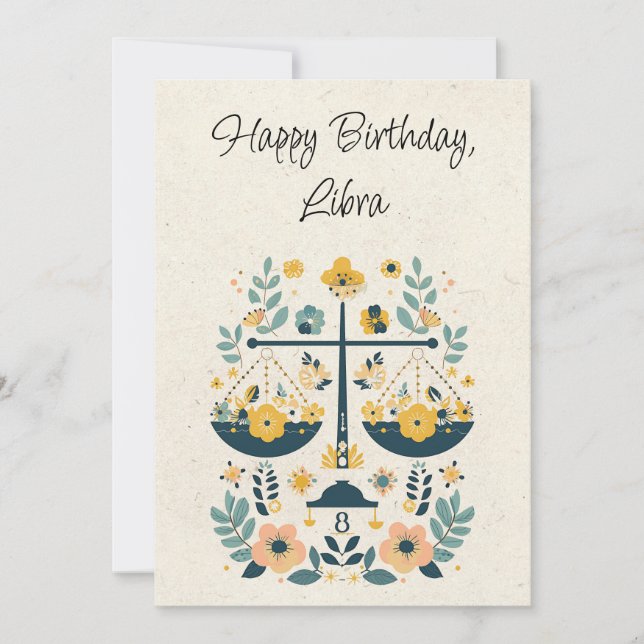 Libra Scales Zodiac Blommigt Birthday Flata Card (Framsida)