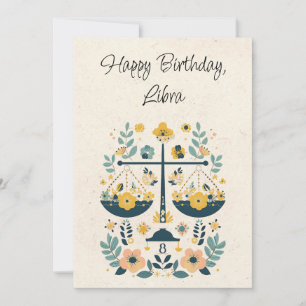 Libra Scales Zodiac Blommigt Birthday Flata Card