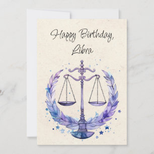 Libra Scales Zodiac Watercolor Birthday Flata Card