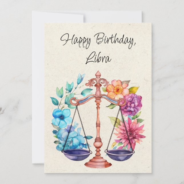 Libra Scales Zodiac Watercolor Birthday Flata Card (Framsida)