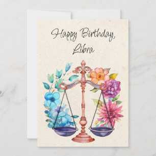 Libra Scales Zodiac Watercolor Birthday Flata Card