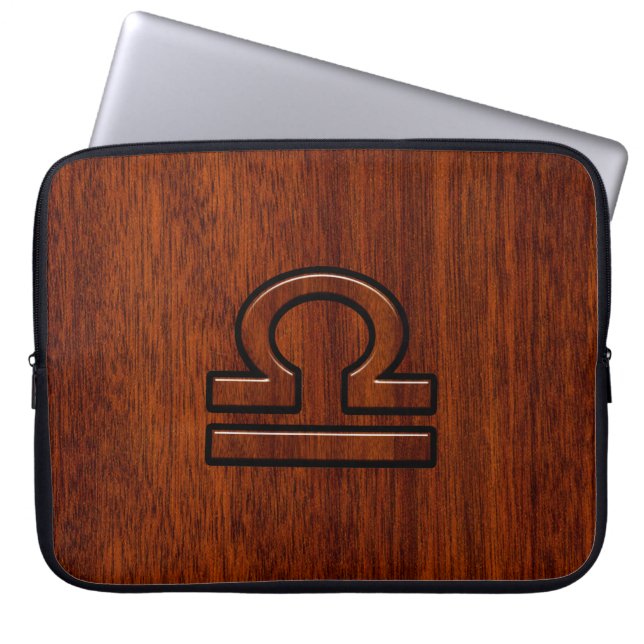 Libra-skylt på mahogany Stil Decor Laptop Sleeve (Framsidan)
