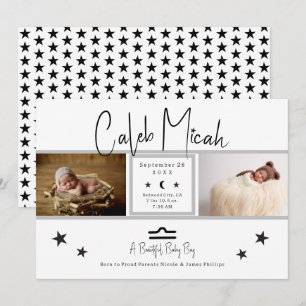 Libra Stars Fotobebis födelseannons Inbjudningar