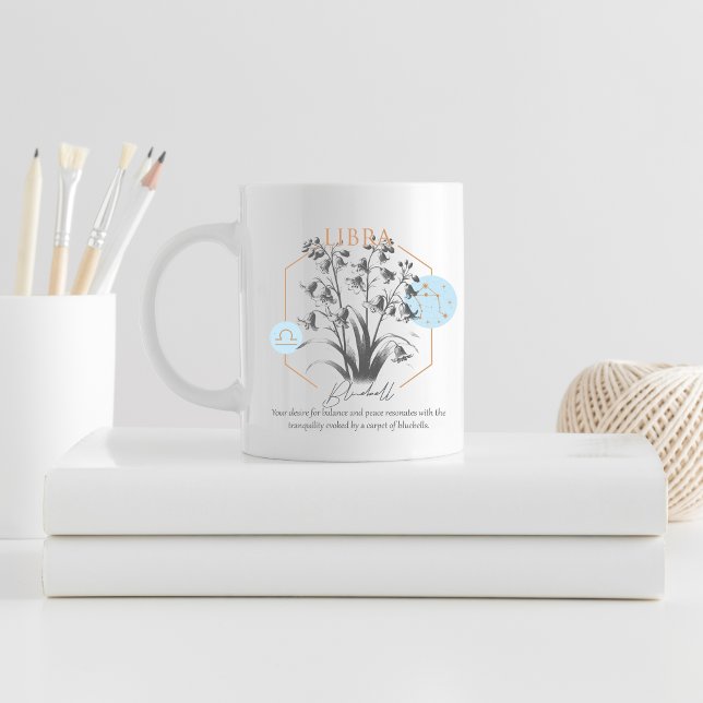 Libra Stjärntecken Blåklocka Astrologi Present  Kaffemugg (Elegant Libra Mug Floral Bluebell Zodiac Coffee Mug Gift)
