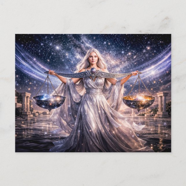 Libra Stjärntecken med Celestial Jungfru som Hålle Vykort (Framsida)