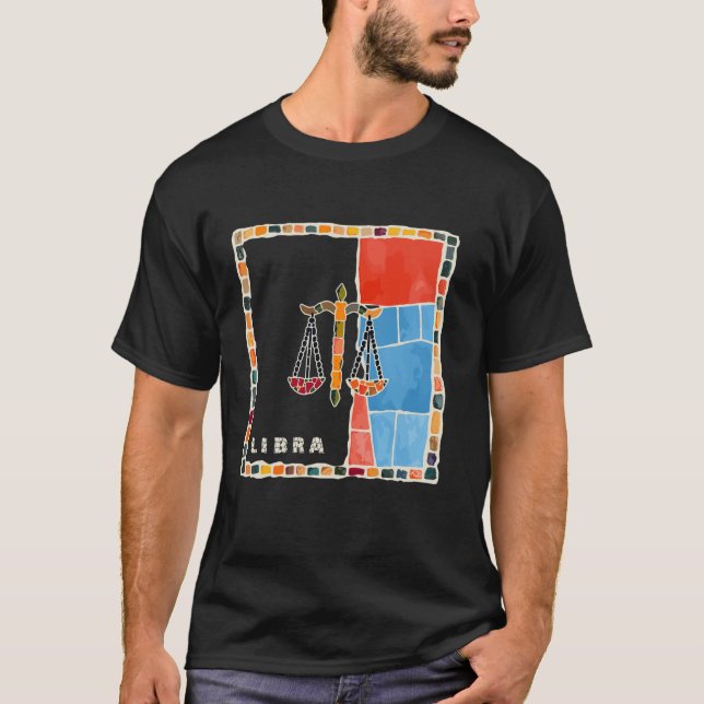 Libra stjärntecken mosaik - harmoni och balans i t shirt (Framsida)