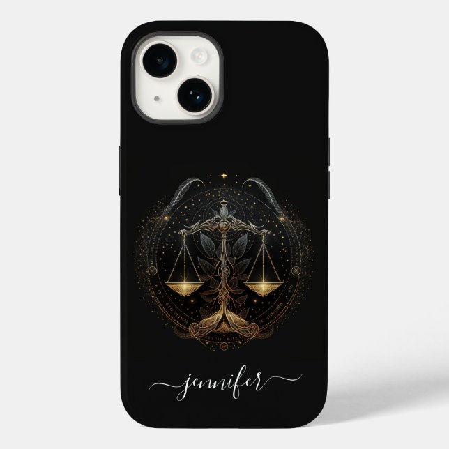 Libra stjärntecken svart och guld Case-Mate iPhone (Baksida)