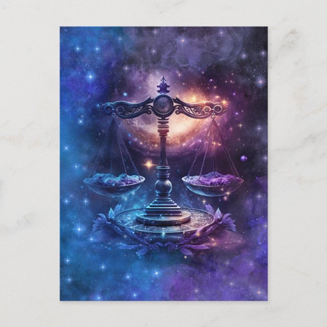 Libra Stjärntecken Vattenfärgdesign Vykort (Framsida)