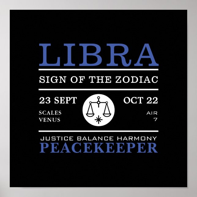 Libra-tecken för Zodiac, Astrologisk Poster (Framsidan)