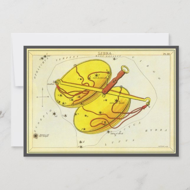 Libra Vågen Vintage Konstellation Urania's Spegel Inbjudningar (Framsida)