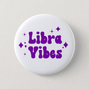 Libra Vibes Zodiac Astrology Lila Stars Button Knapp