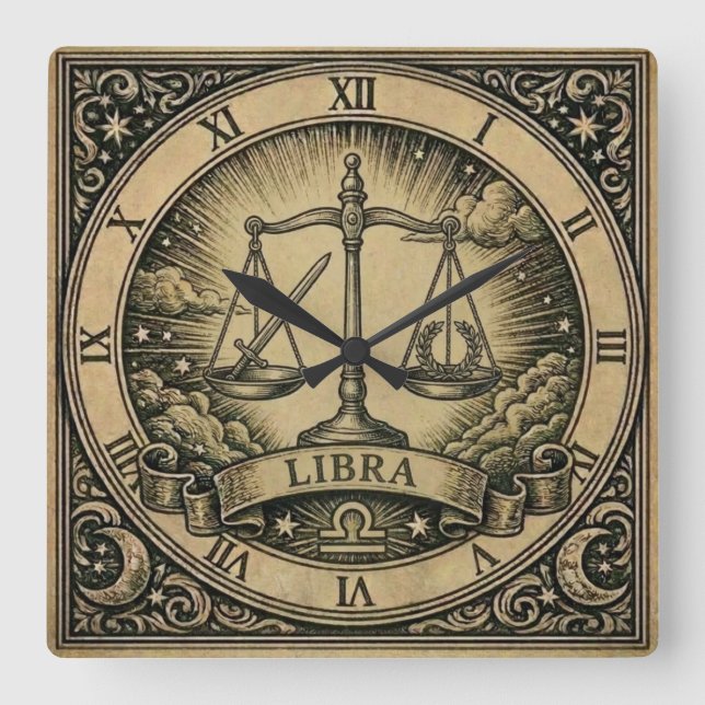 Libra Vintage Zodiak Väggklocka (Framsida)
