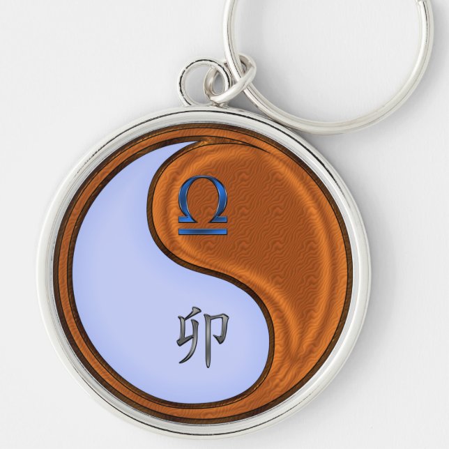 Libra & Wood Rabbit Rund Silverfärgad Nyckelring (Framsidan)